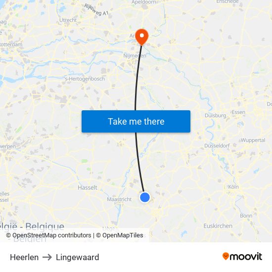 Heerlen to Lingewaard map