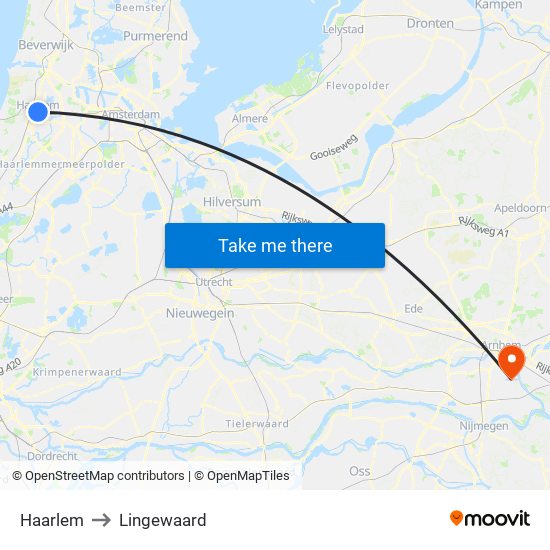 Haarlem to Lingewaard map