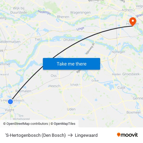 'S-Hertogenbosch (Den Bosch) to Lingewaard map