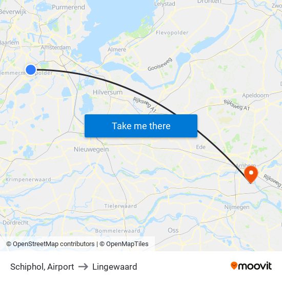 Schiphol, Airport to Lingewaard map