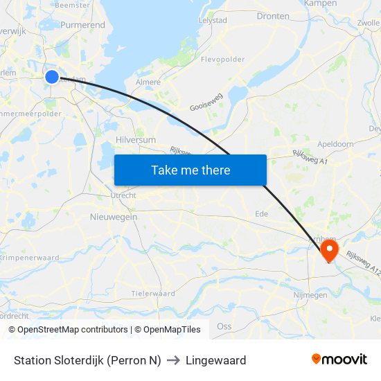 Station Sloterdijk (Perron N) to Lingewaard map