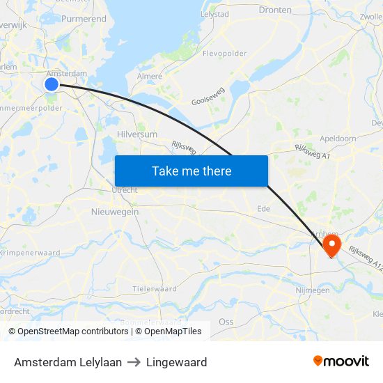Amsterdam Lelylaan to Lingewaard map
