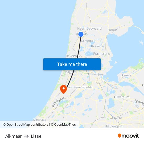 Alkmaar to Lisse map