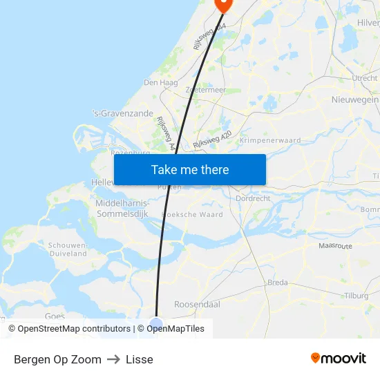Bergen Op Zoom to Lisse map