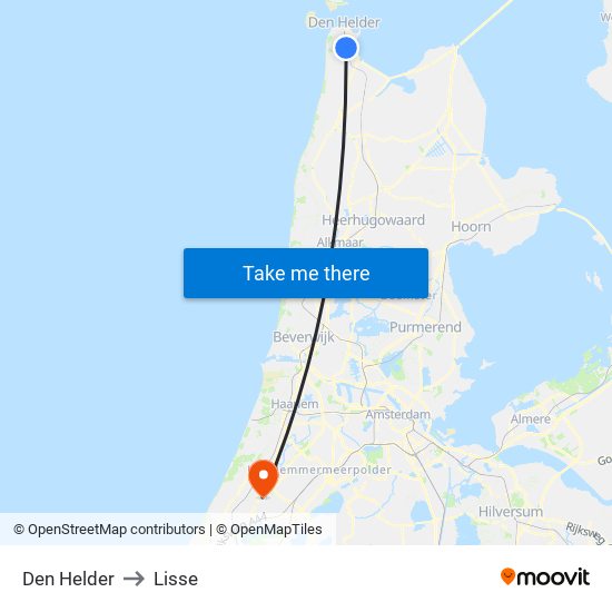 Den Helder to Lisse map