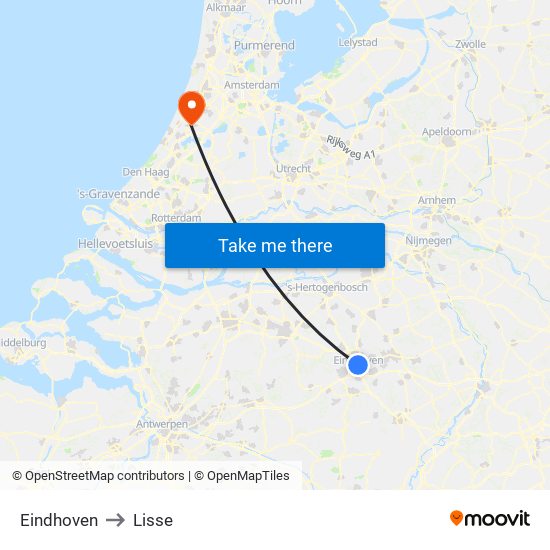 Eindhoven to Lisse map