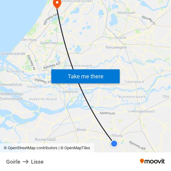Goirle to Lisse map