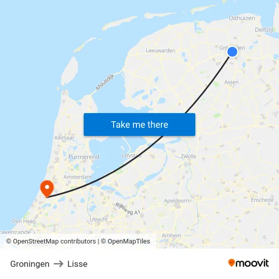 Groningen to Lisse map