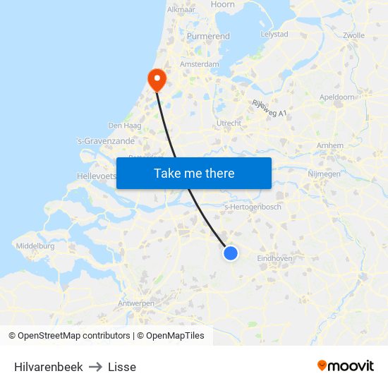 Hilvarenbeek to Lisse map