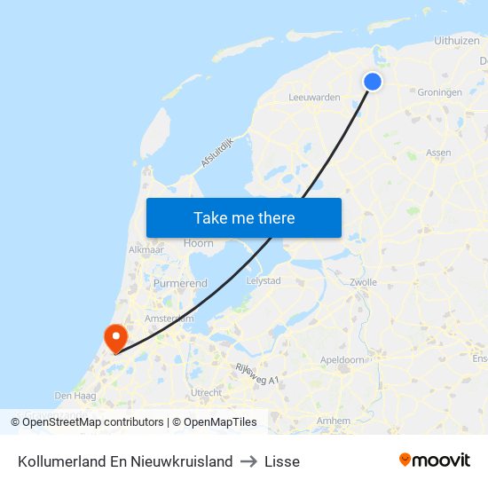 Kollumerland En Nieuwkruisland to Lisse map