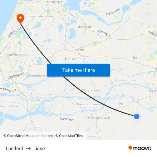 Landerd to Lisse map