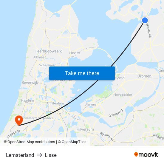 Lemsterland to Lisse map