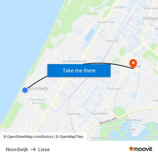 Noordwijk to Lisse map