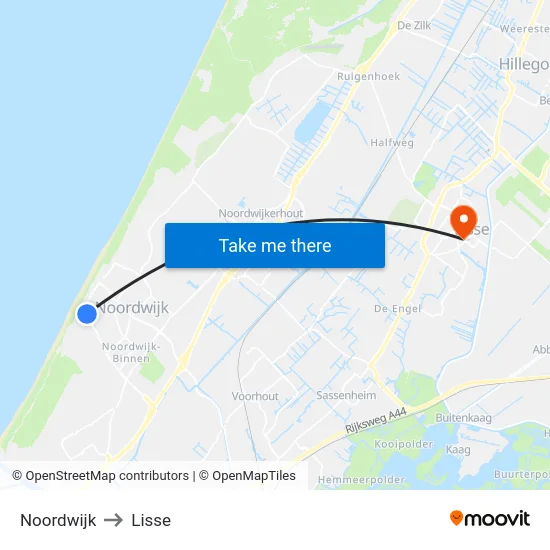 Noordwijk to Lisse map