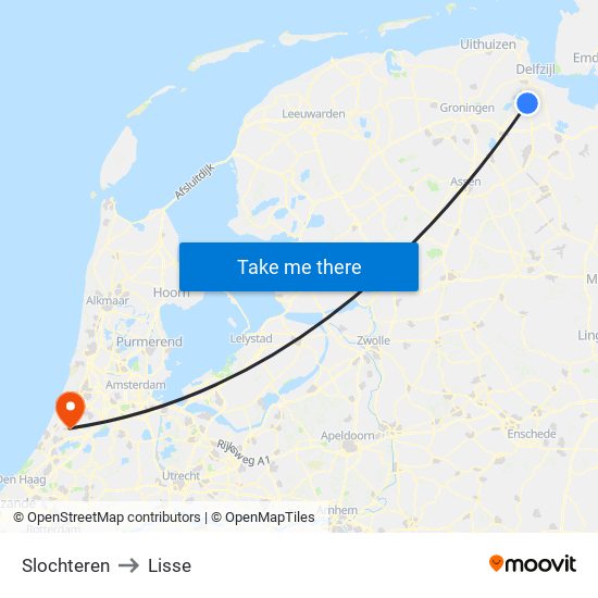 Slochteren to Lisse map