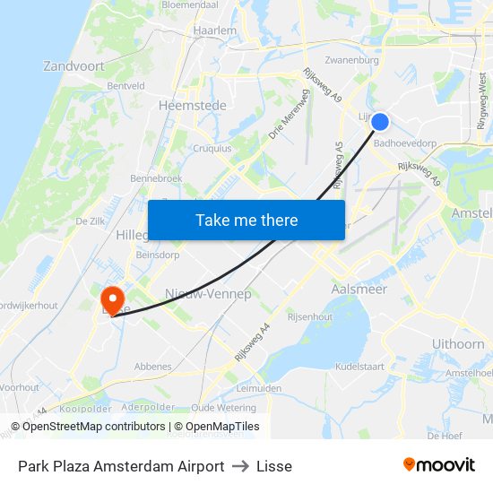 Park Plaza Amsterdam Airport to Lisse map