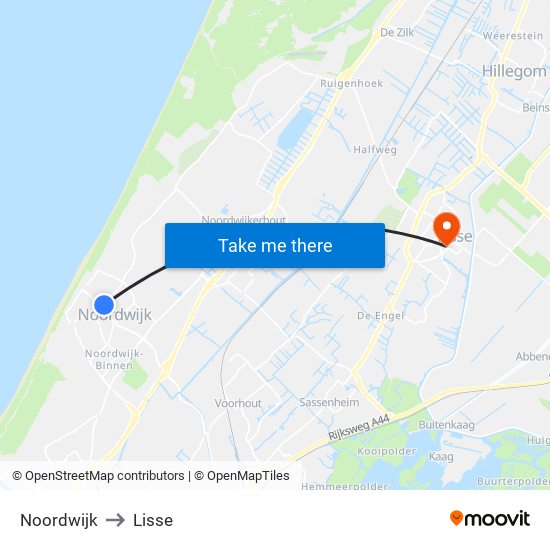 Noordwijk to Lisse map