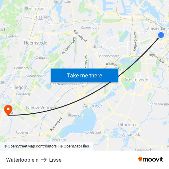 Waterlooplein to Lisse map