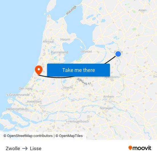 Zwolle to Lisse map