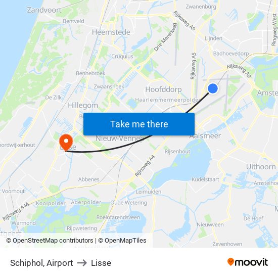 Schiphol, Airport to Lisse map