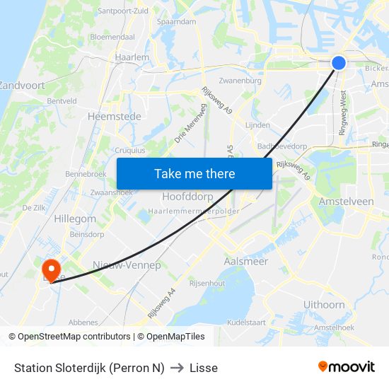 Station Sloterdijk (Perron N) to Lisse map