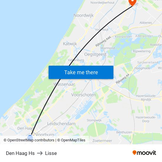Den Haag Hs to Lisse map