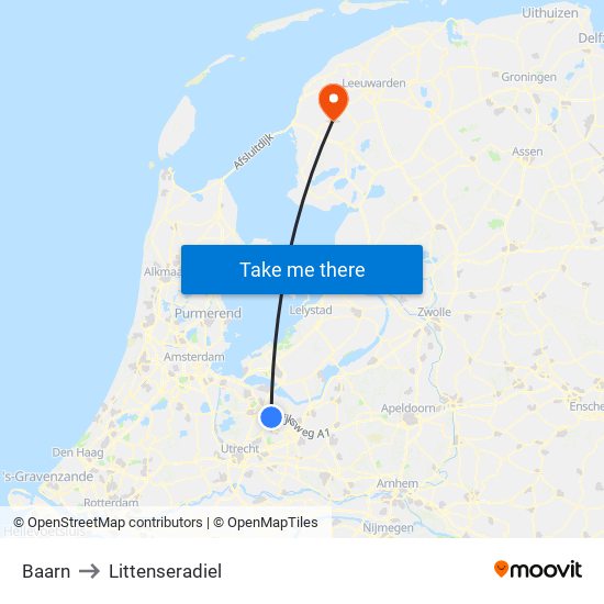 Baarn to Littenseradiel map