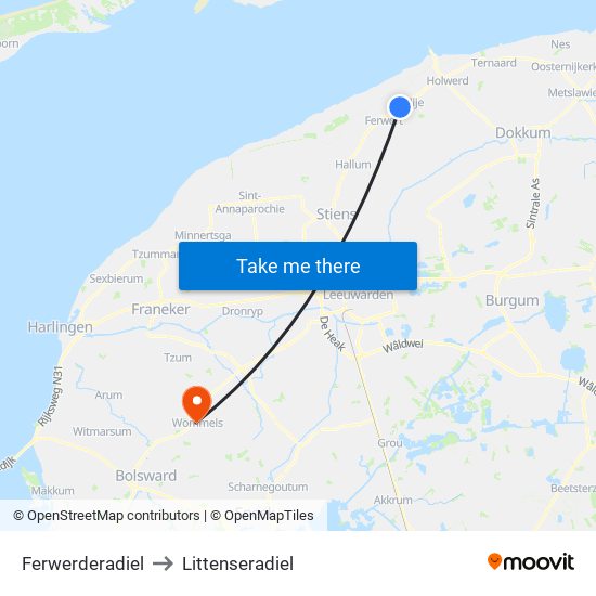 Ferwerderadiel to Littenseradiel map