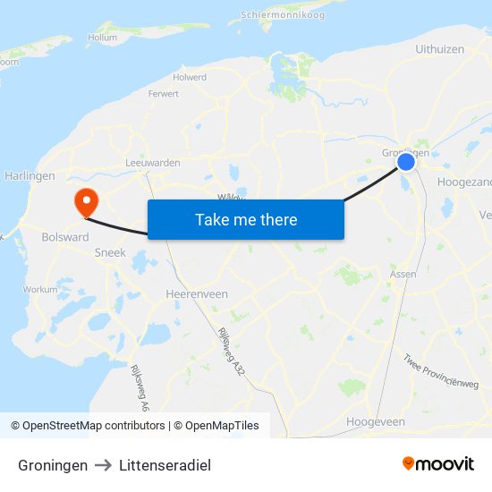 Groningen to Littenseradiel map