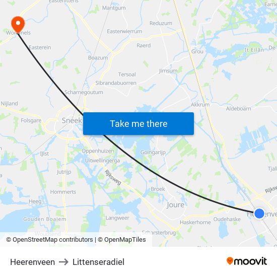 Heerenveen to Littenseradiel map