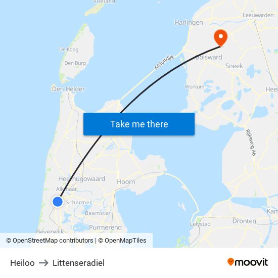 Heiloo to Littenseradiel map