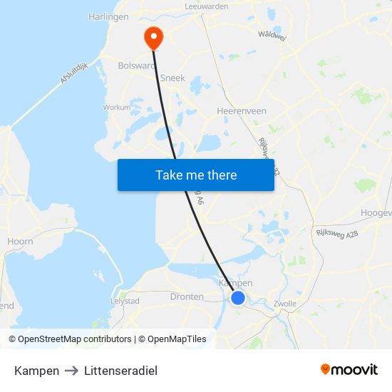 Kampen to Littenseradiel map