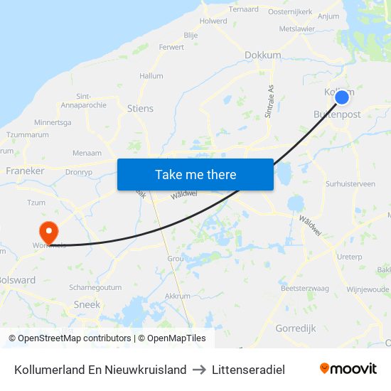 Kollumerland En Nieuwkruisland to Littenseradiel map