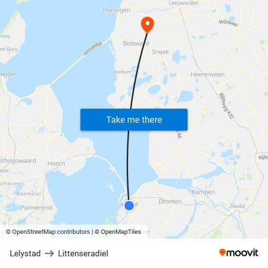 Lelystad to Littenseradiel map