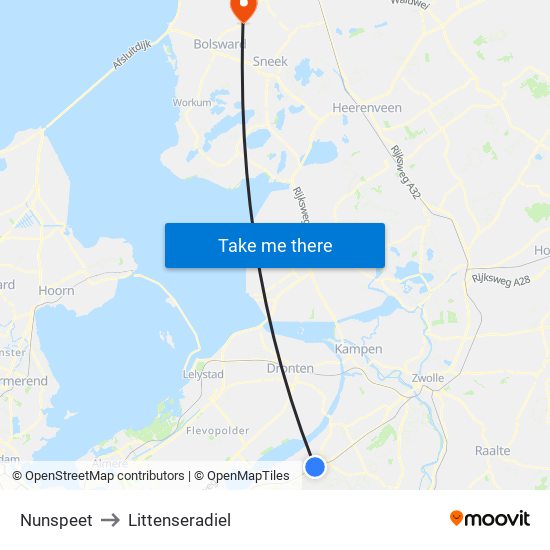 Nunspeet to Littenseradiel map