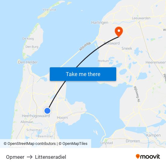 Opmeer to Littenseradiel map