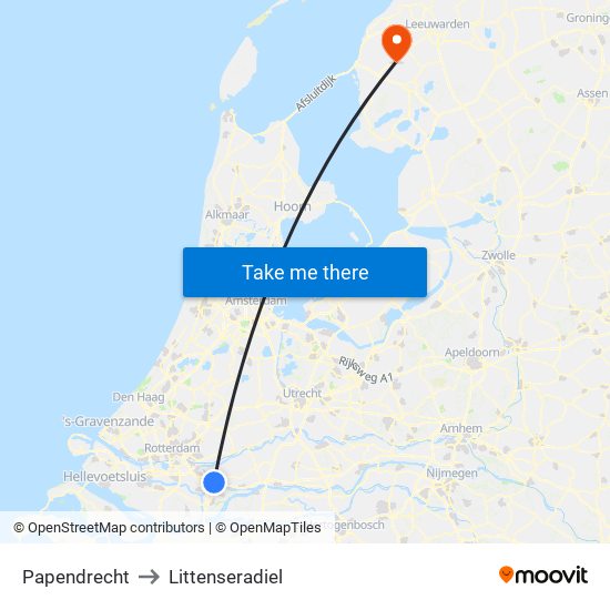 Papendrecht to Littenseradiel map