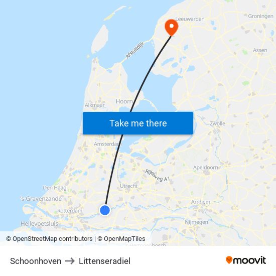 Schoonhoven to Littenseradiel map