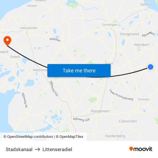 Stadskanaal to Littenseradiel map