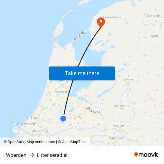 Woerden to Littenseradiel map