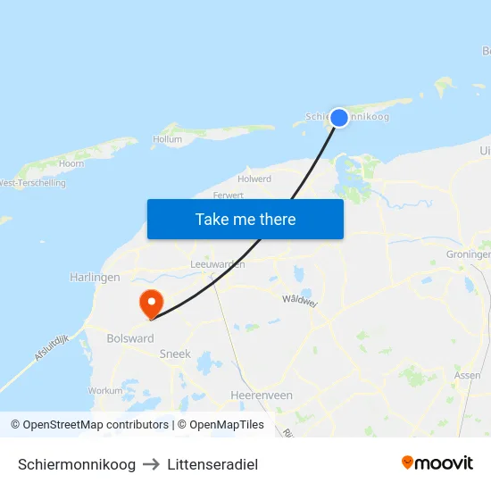 Schiermonnikoog to Littenseradiel map