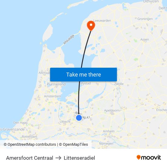 Amersfoort Centraal to Littenseradiel map