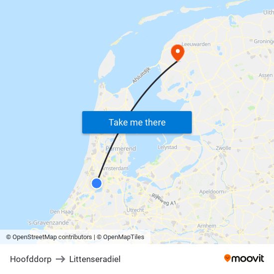 Hoofddorp to Littenseradiel map