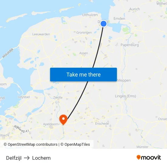 Delfzijl to Lochem map