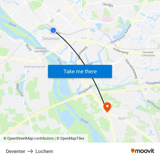 Deventer to Lochem map