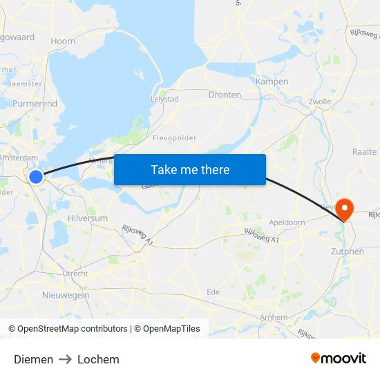 Diemen to Lochem map