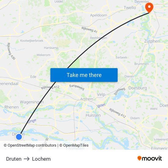 Druten to Lochem map