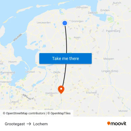 Grootegast to Lochem map