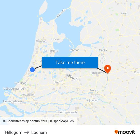 Hillegom to Lochem map