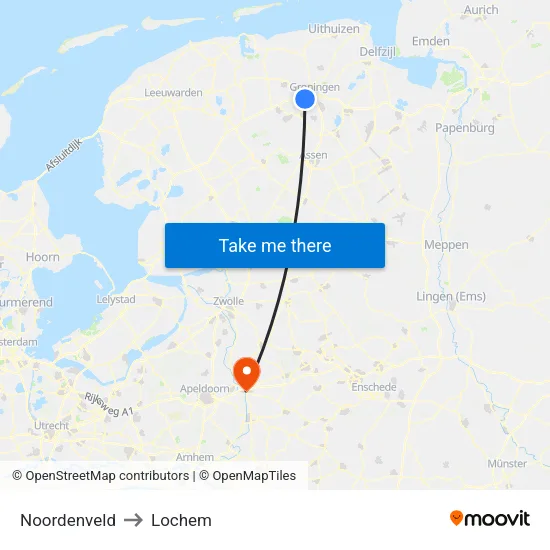 Noordenveld to Lochem map